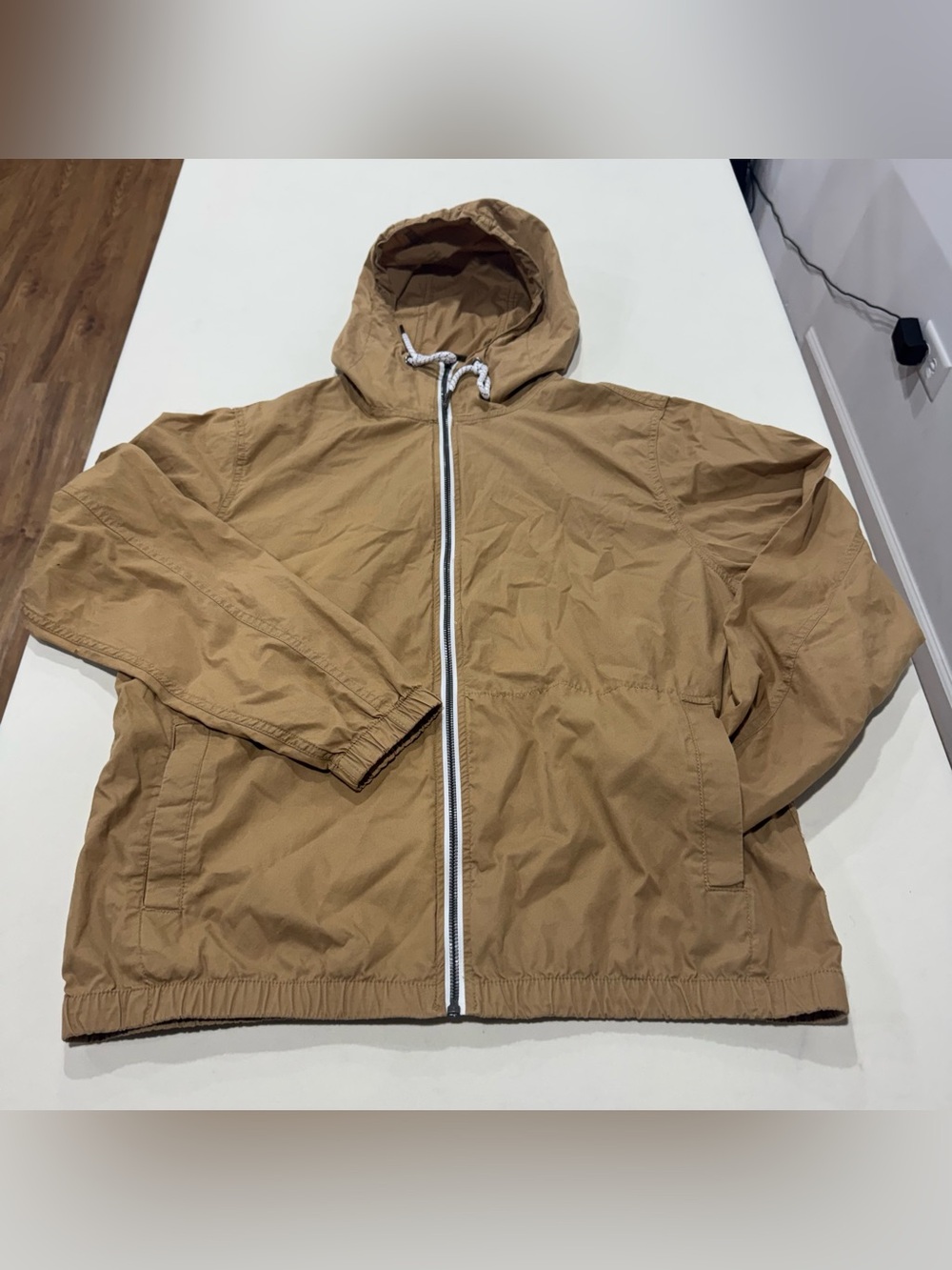 Denim & Flower Ricky Singh Tan Full Zip Hooded Jacket coat lightweight  Size L